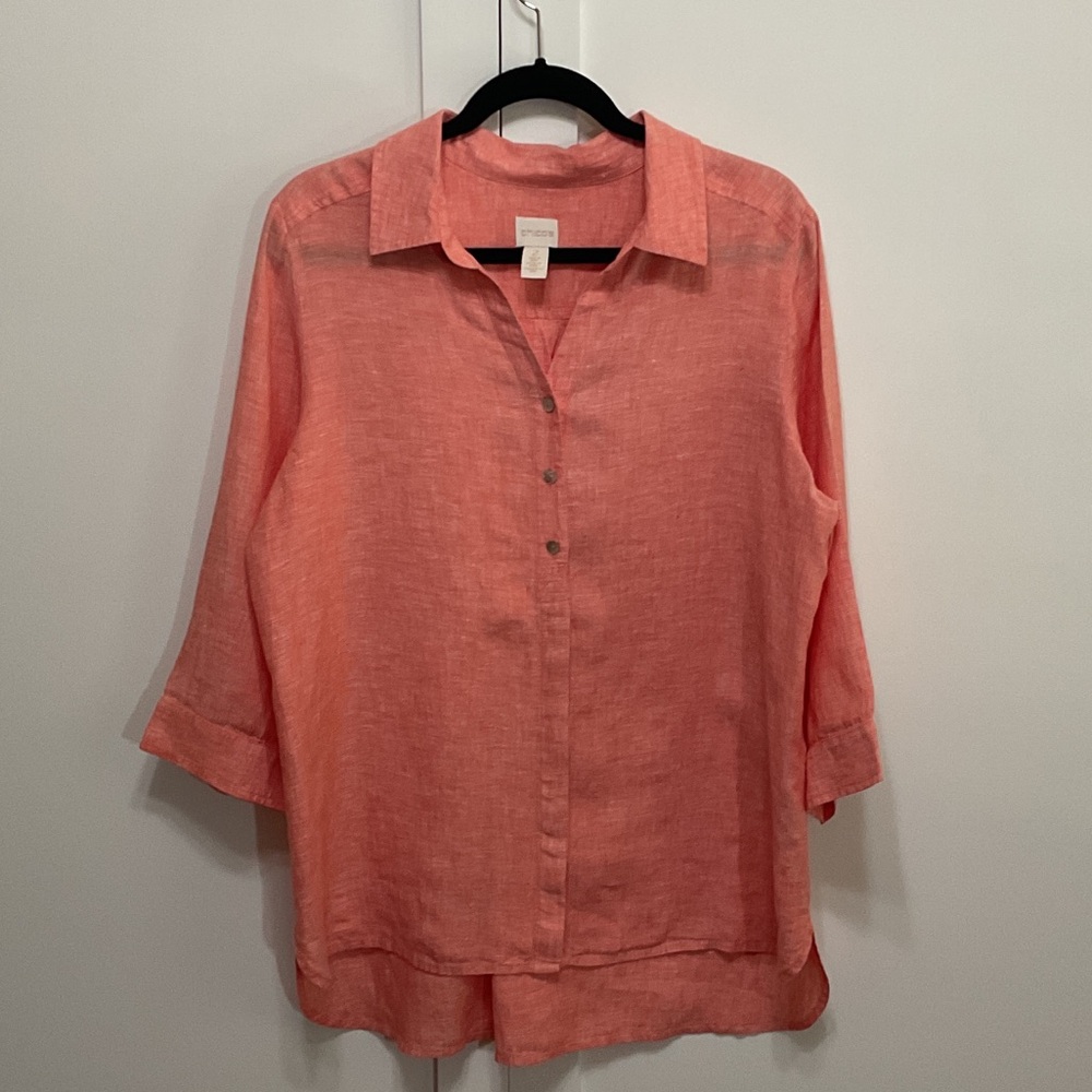 Chico's Coral Button-Front Linen Shirt L (Chico’s 2)